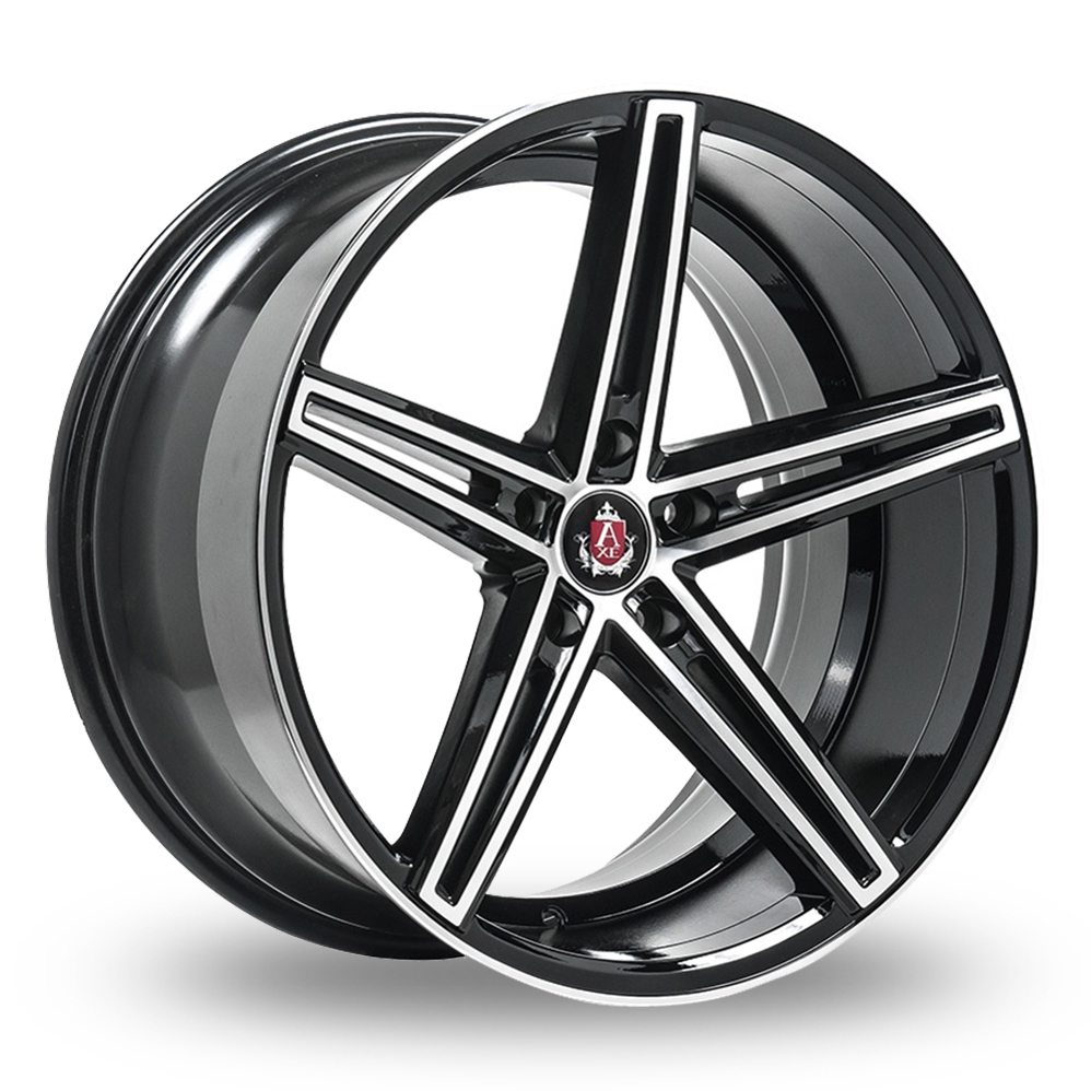 8.5x19 (Front) & 9.5x19 (Rear) Axe EX14 Black Polished Alloy Wheels