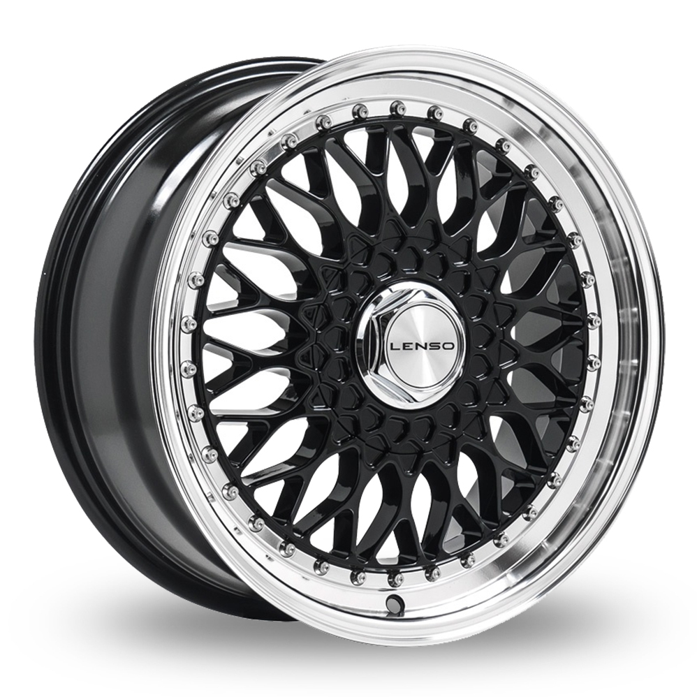 7.5x17 (Front) & 8.5x17 (Rear) Lenso BSX Black Polished Alloy Wheels
