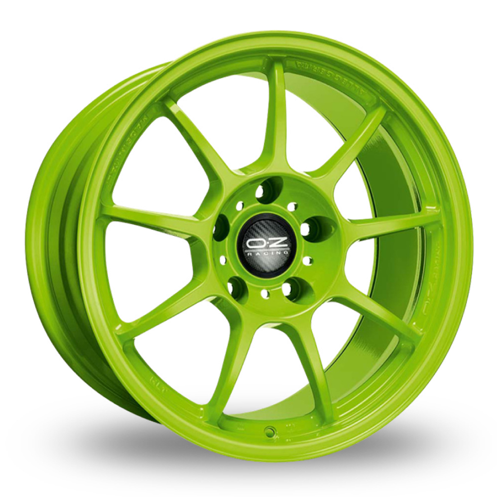 8x18 or 8.5x18 (Front) 10x18, 11x18 or 12x18 (Rear) OZ Racing Alleggerita HLT Green Alloy Wheels