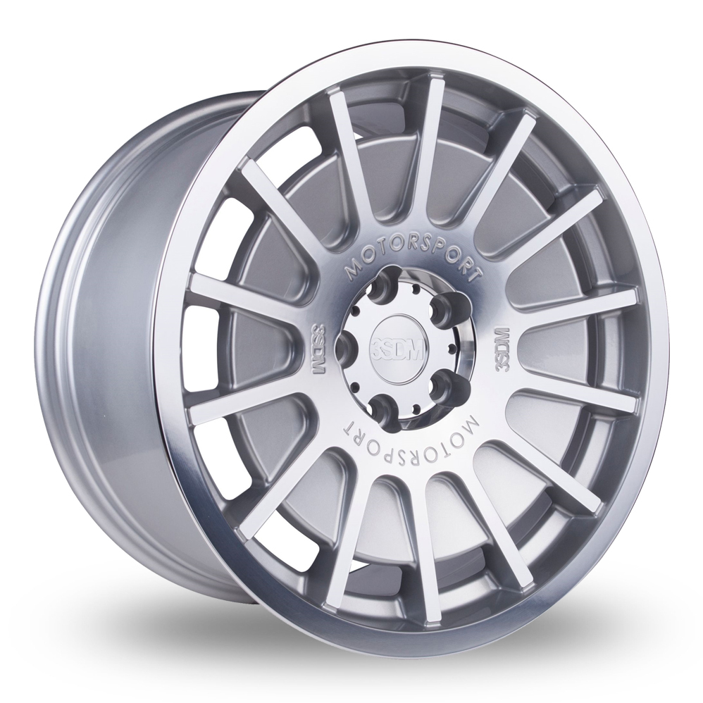 8.5x18 (Front) & 9.5x18 (Rear) 3SDM 0.66 Silver Polished Face Alloy Wheels