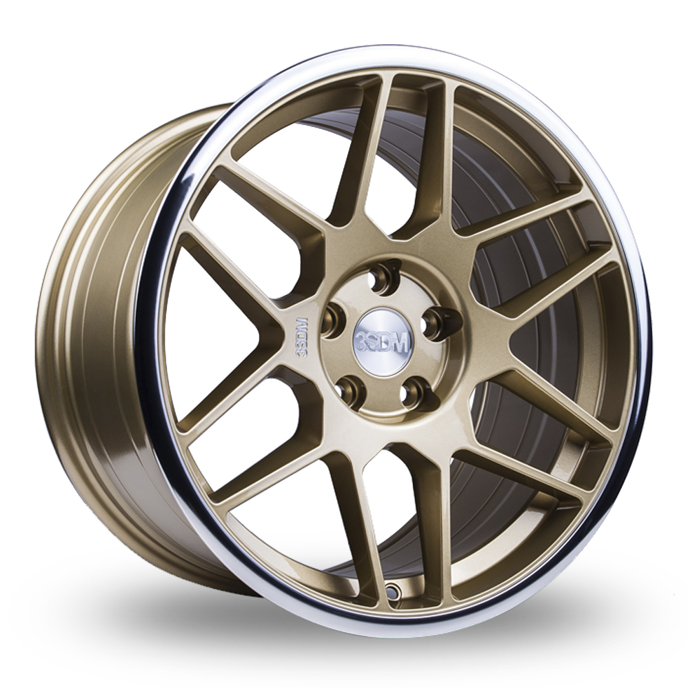8.5x18 (Front) & 9.5x18 (Rear) 3SDM 0.09 Gold Polished Lip Alloy Wheels