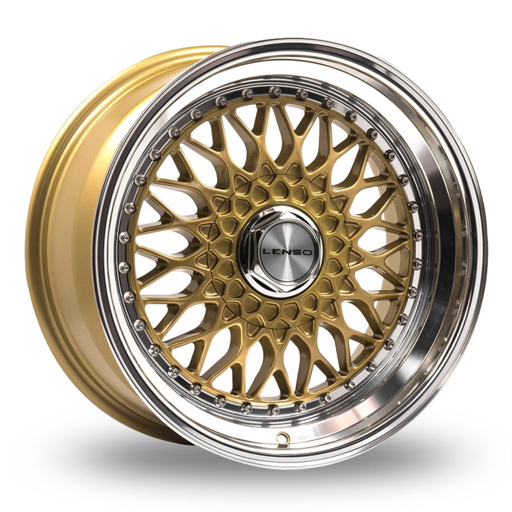 7.5x17 (Front) & 8.5x17 (Rear) Lenso BSX Gold Polished Alloy Wheels