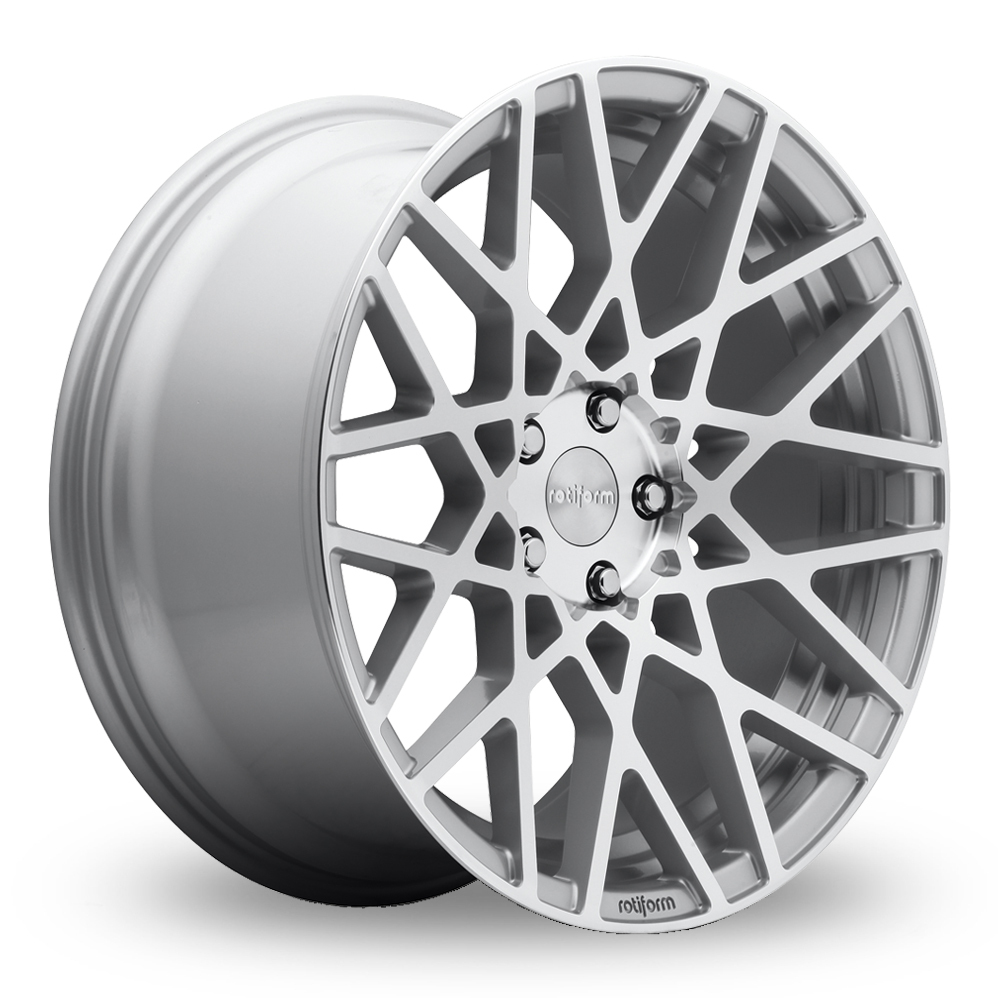 8.5x18 (Front) & 9.5x18 (Rear) Rotiform BLQ Matt Silver Silver Polished Alloy Wheels