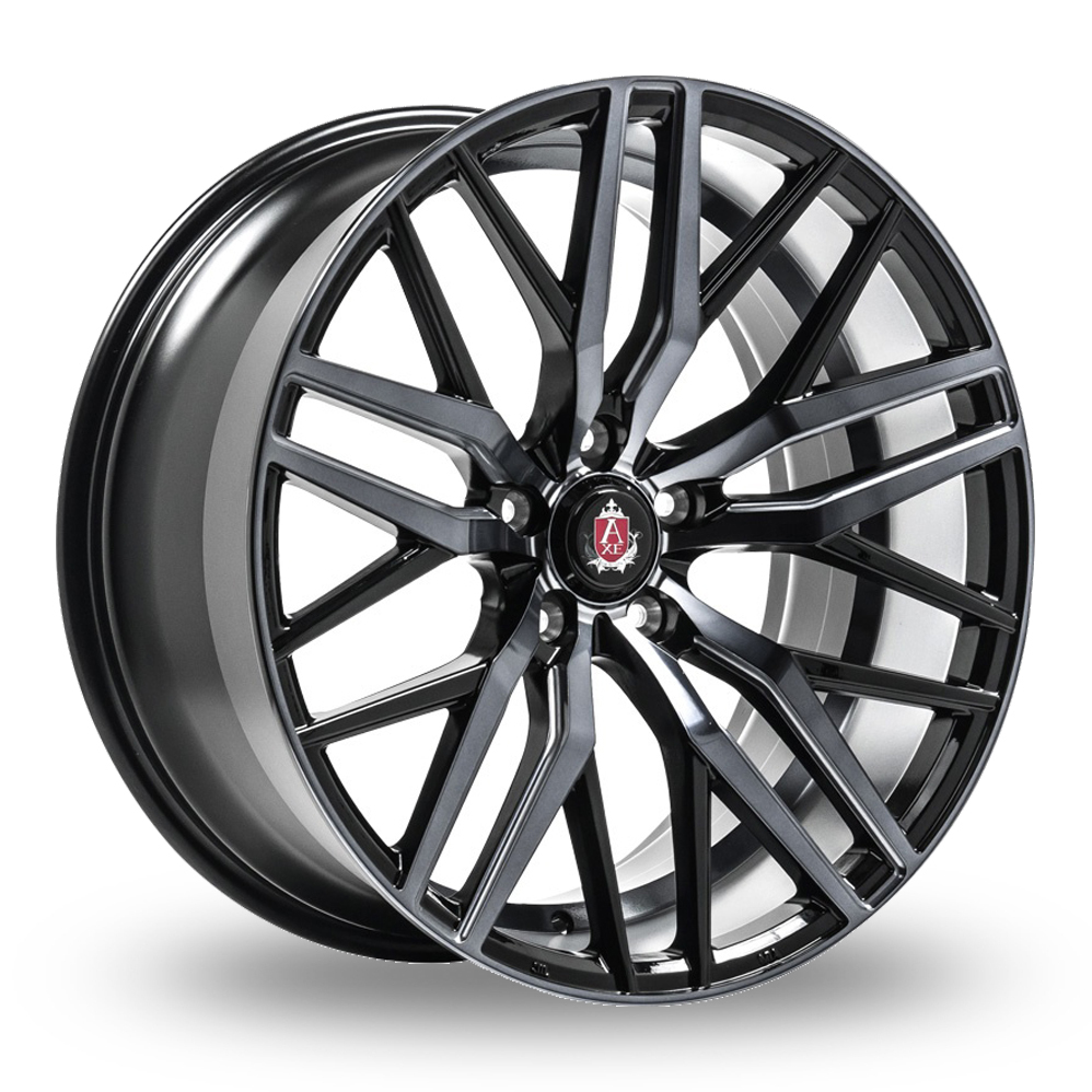 8.5x20 (Front) & 10x20 (Rear) Axe EX30 Black Polished Tinted Alloy Wheels