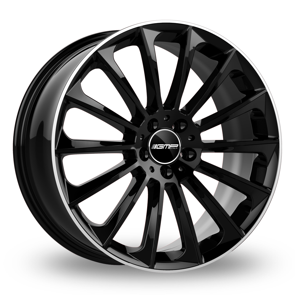 8.5x20 (Front) & 9.5x20 (Rear) GMP Italia Stellar Black Polished Lip Alloy Wheels