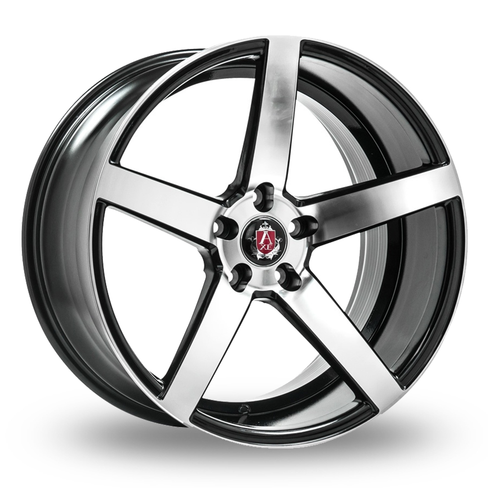 8.5x19 (Front) & 9.5x19 (Rear) Axe EX18 Black Polished Alloy Wheels
